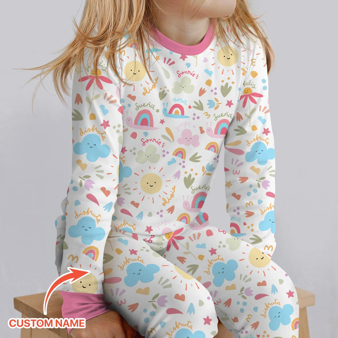 Custom Name Positive Spring Garden Bamboo Two Piece Long Sleeve Pajama Set