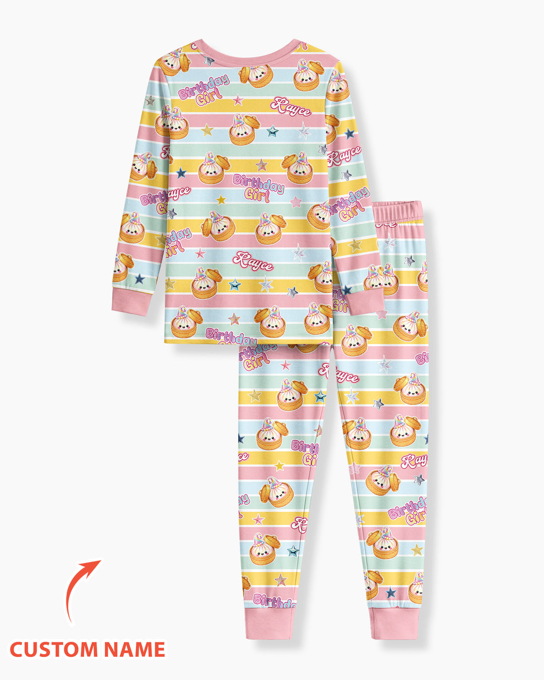 Custom Dumpling Birthday Girl  Bamboo Two Piece Long Sleeve Pajama Set
