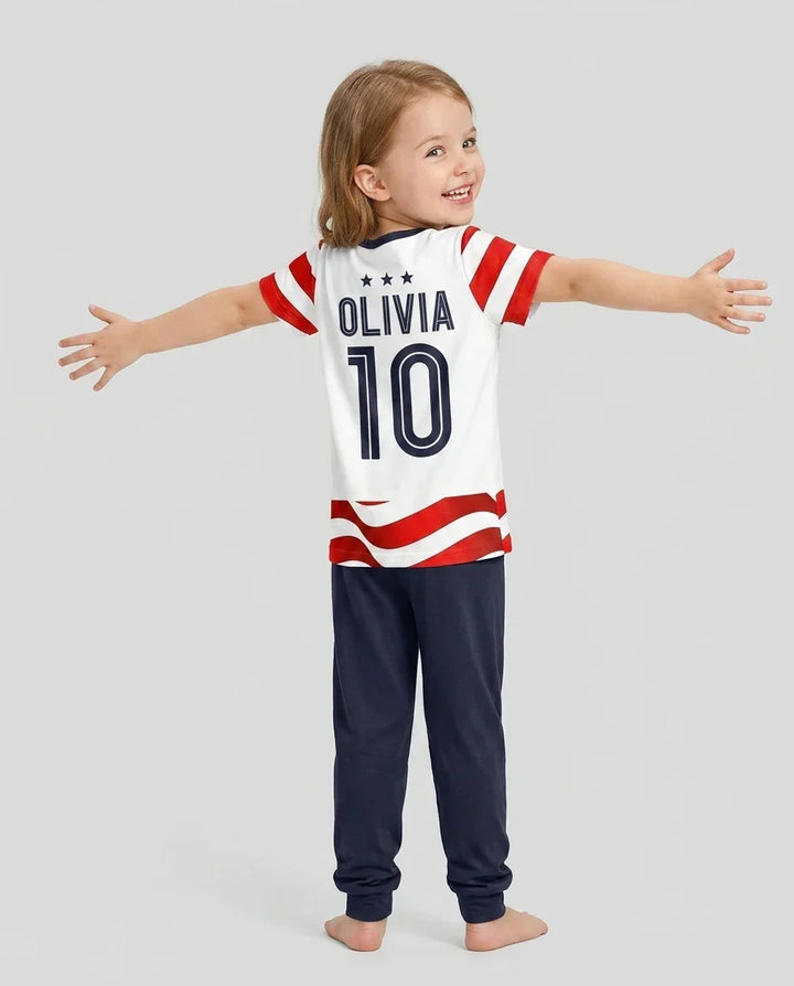 Custom Name USA Spirit Bamboo Two Piece Short Sleeve Pajama Set