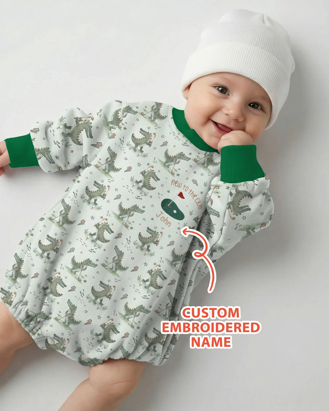 Personalized Embroidered Name Crocodile Golf Bamboo Bubble Romper