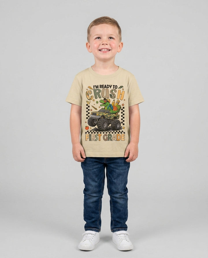 Back To School Monster Truck Dino Crewneck T-Shirt