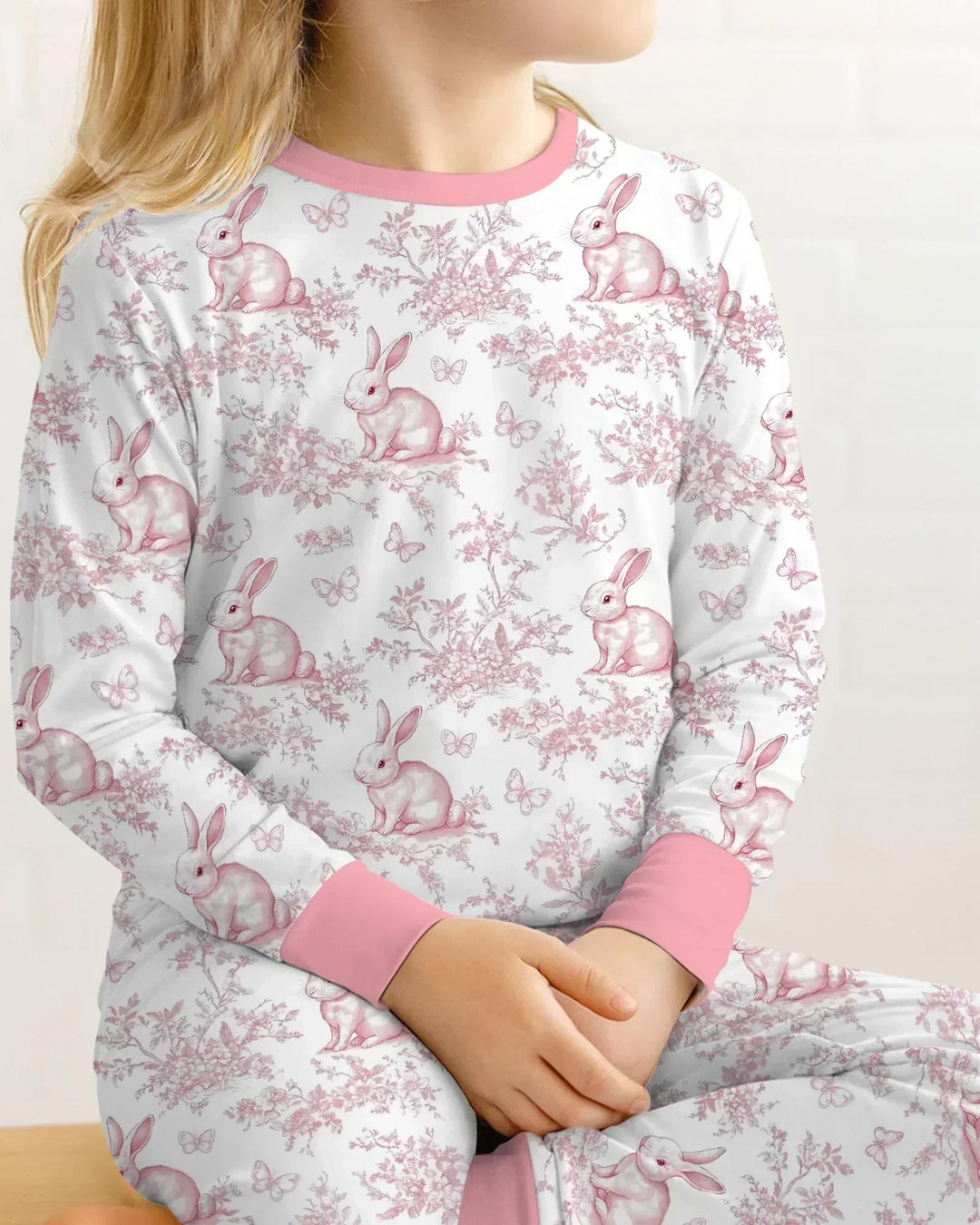 Easter Chinoiserie Toile de Jouy Bamboo Two Piece Long Sleeve Pajama Set