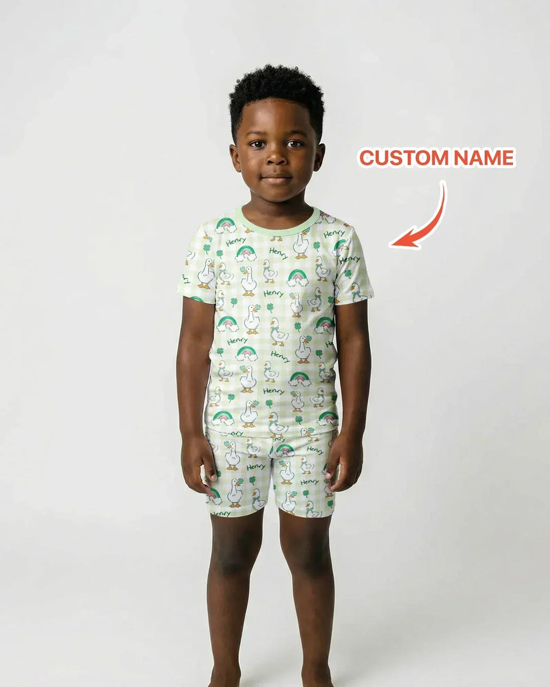 Custom Name Lucky Ducks Bamboo Two Piece Short Sleeve Shorts Pajama Set
