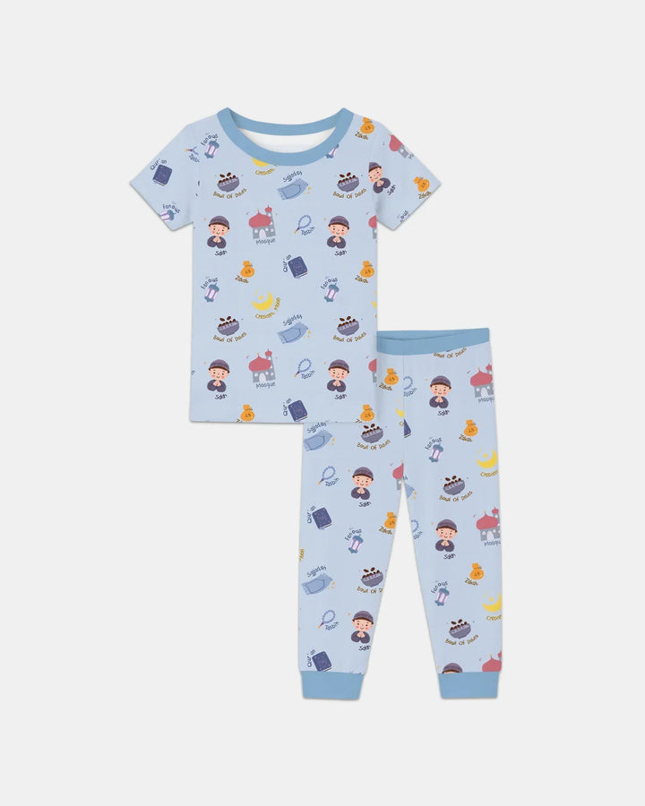 Cute Ramadhan Mubarak Bamboo Two Piece Short Sleeve Pajama Set