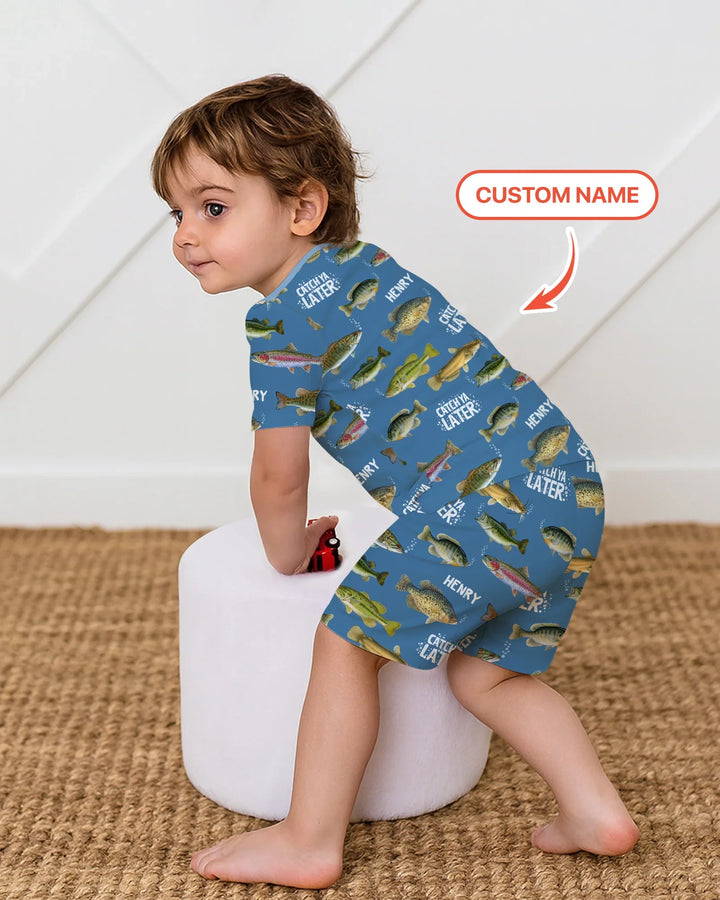 Catch Ya Later Matching Daddy & Me Bamboo Two Piece Short Sleeve Shorts Pajama Set