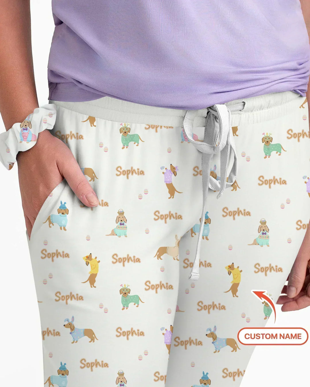Custom Name Easter Dachshund Bamboo Women Pajama Set