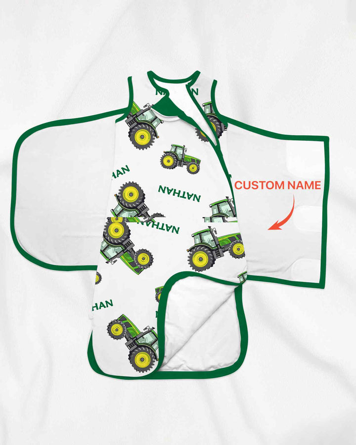 Custom Name Green Tractors Matching Daddy & Me Swaddle Blanket