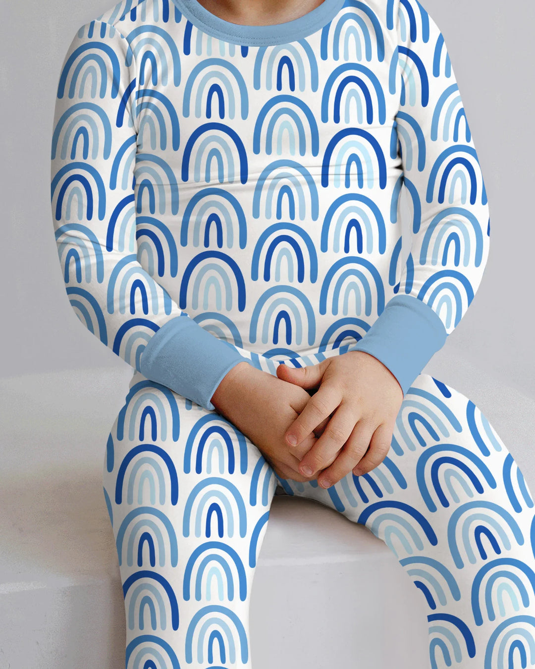 Sky Blue Rainbows Bamboo Two Piece Long Sleeve Pajama Set