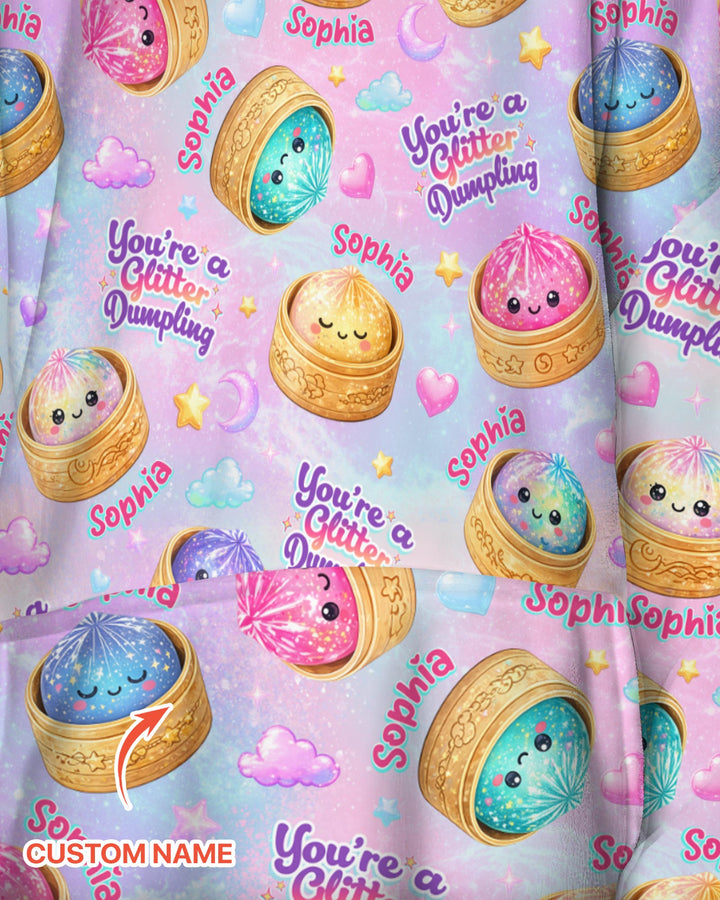 Custom Name You're A Glitter Dumpling Bamboo Blanket Hoodie