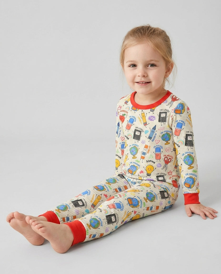 School Squad Custom Name Bamboo Two Piece Long Sleeve Pajama Set