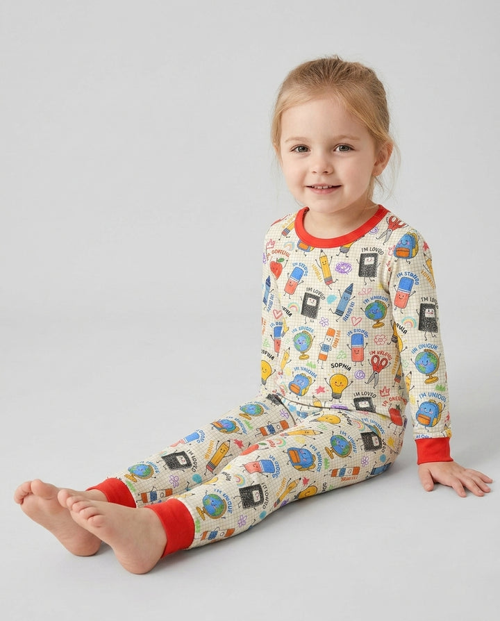 School Squad Custom Name Bamboo Two Piece Long Sleeve Pajama Set