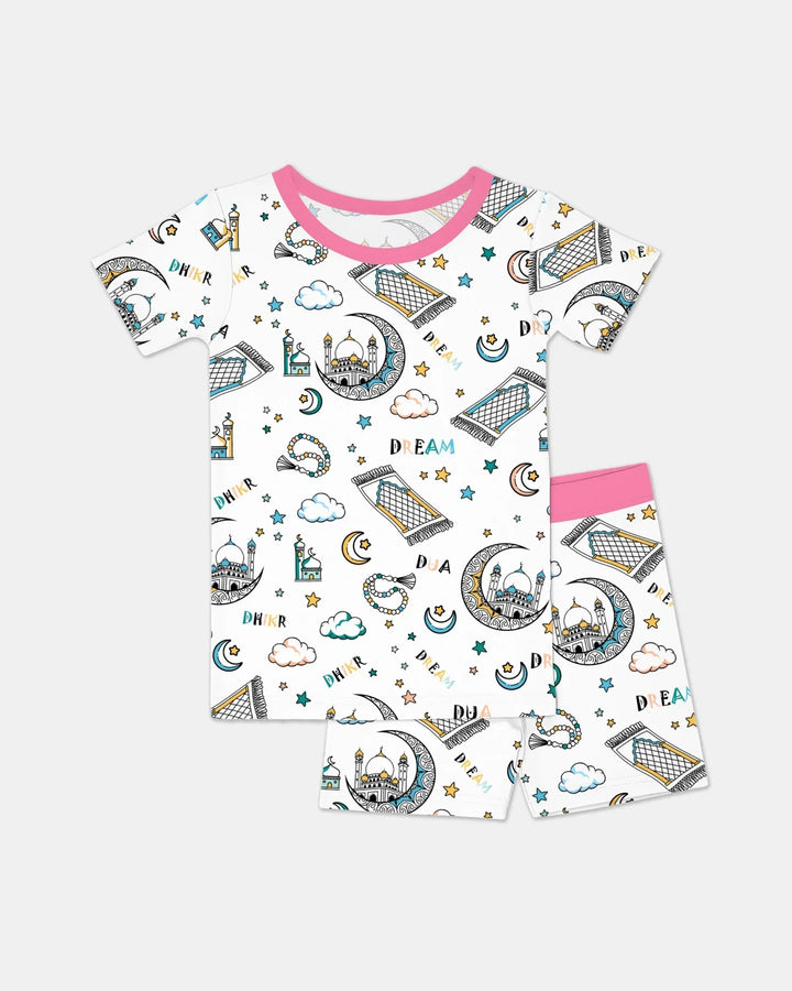 Dua, Dhikr, Dream Matching Family Bamboo Two Piece Short Sleeve Shorts Pajama Set