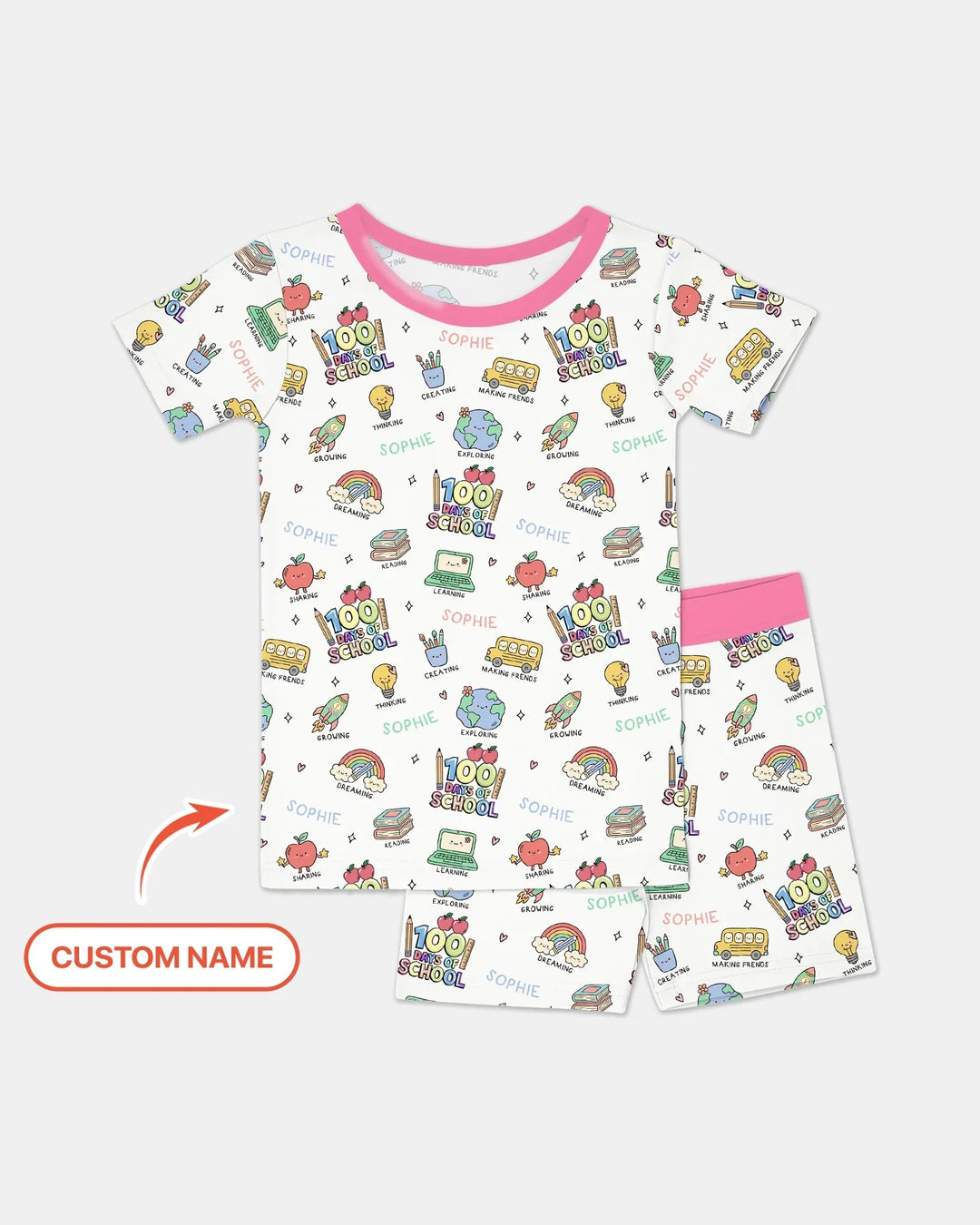 Custom Name Celebration Hundred Days Bamboo Two Piece Short Sleeve Shorts Pajama Set