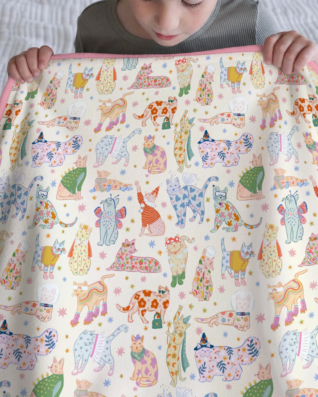 Whimsical Cat Parade Bamboo Blanket
