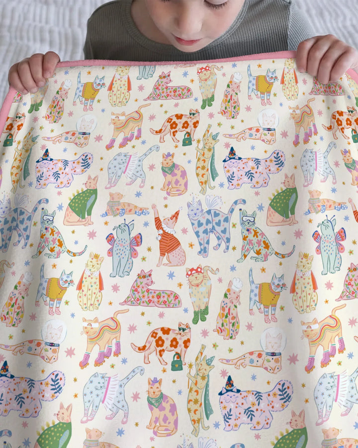Whimsical Cat Parade Bamboo Blanket