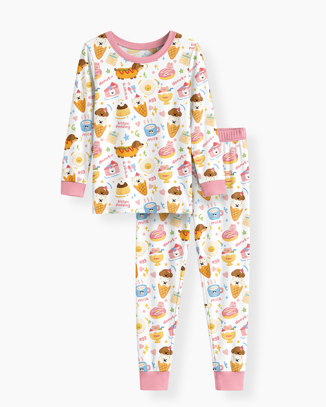Cute Snack And Puppy Bamboo Two Piece Long Sleeve Pajama Set