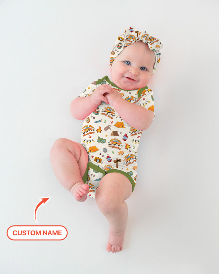 Custom Name Camping Crew Family Matching Bamboo Bodysuit