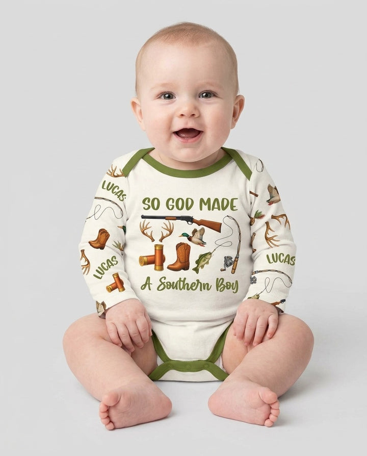 So God Made A Southern Boy Custom Name Bamboo Bodysuit