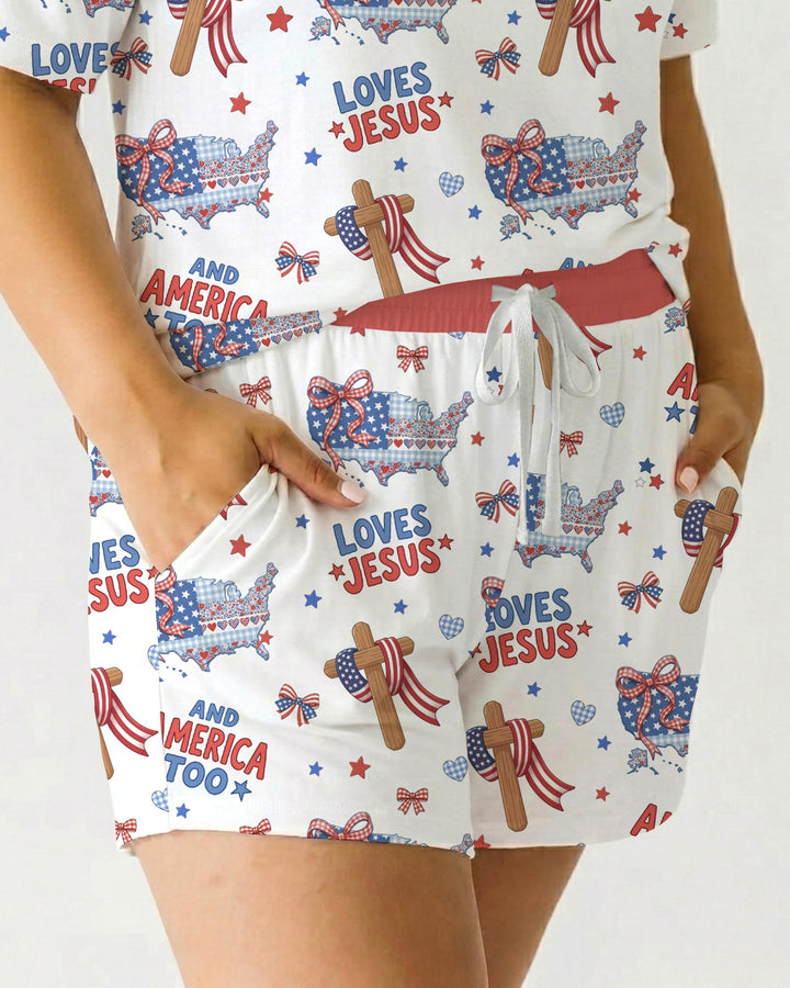 Loves Jesus And America Too Bamboo Women Short Sleeve Short Pajama Set
