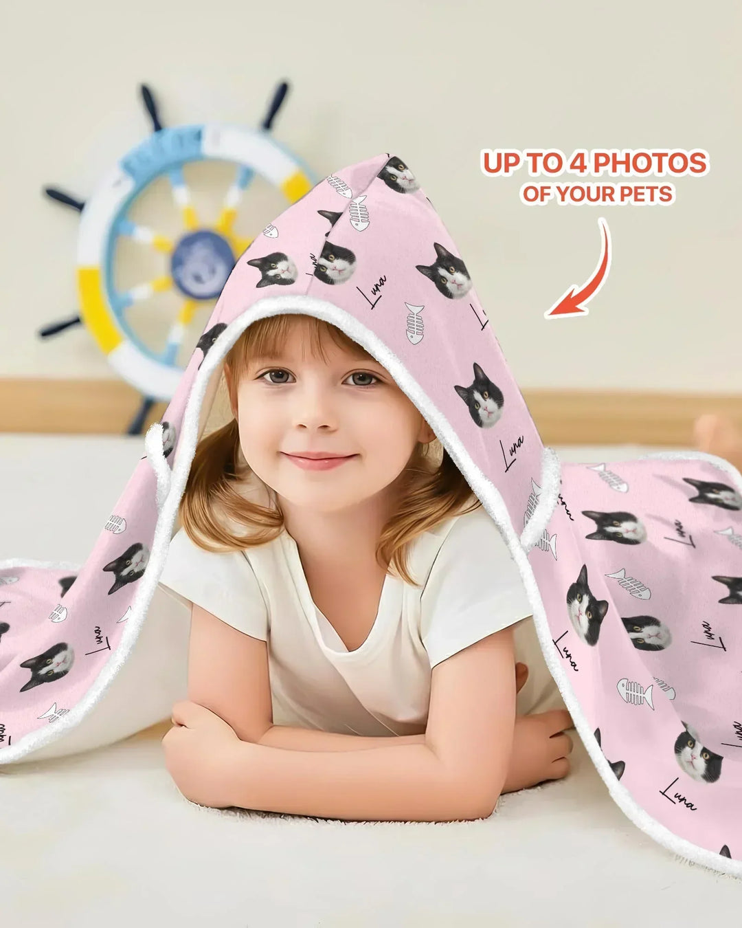 Custom Name and Pet Photos Bamboo Wearable Hooded Blanket