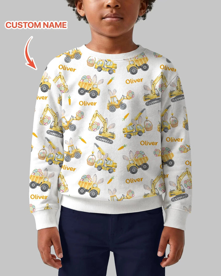 Custom name Eggs-cavator Construction Bamboo Crewneck Sweatshirt