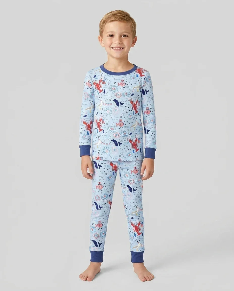 250 Summers Strong Matching Family Bamboo Two Piece Long Sleeve Pajama Set