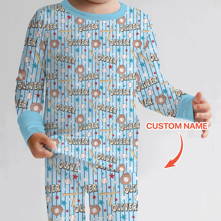 Custom name Little Baller Bamboo Two Piece Long Sleeve Pajama Set