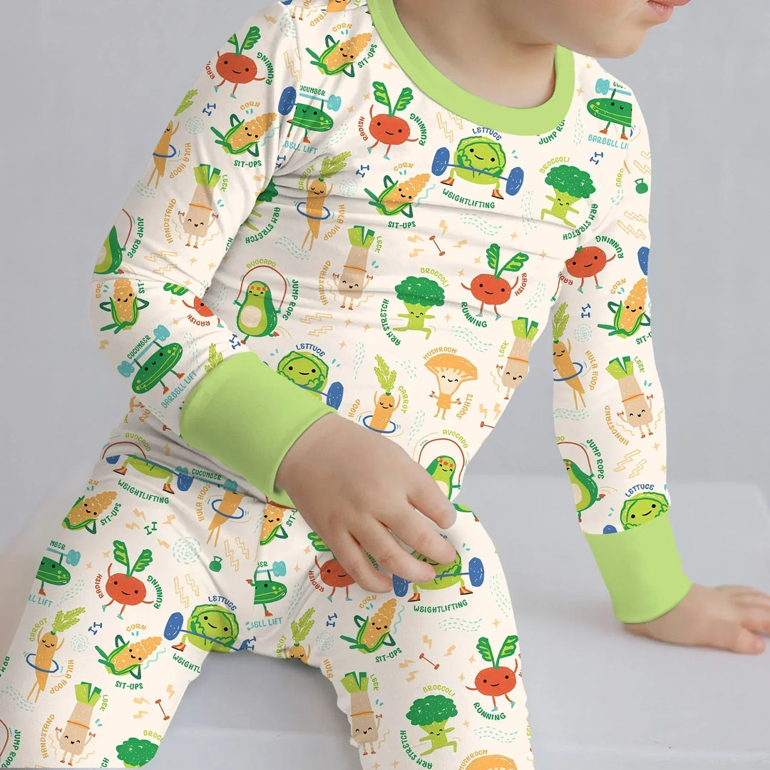 Exercise Veggie Bamboo Two Piece Long Sleeve Pajama Set