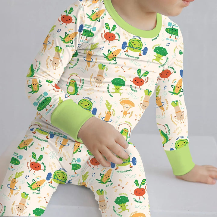 Exercise Veggie Bamboo Two Piece Long Sleeve Pajama Set