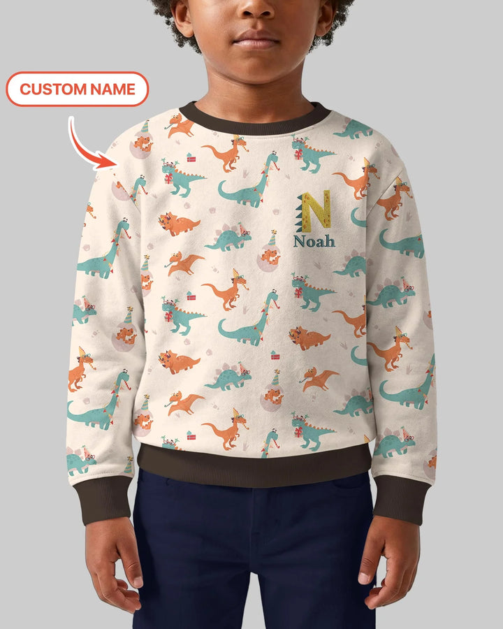 Custom Embroidered Name Dinosaurs Bamboo Crewneck Sweatshirt