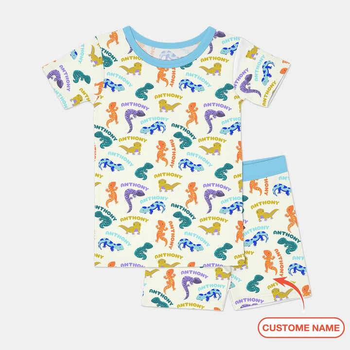 Custom Name Little Salamander Bamboo Two Piece Short Sleeve Shorts Pajama Set