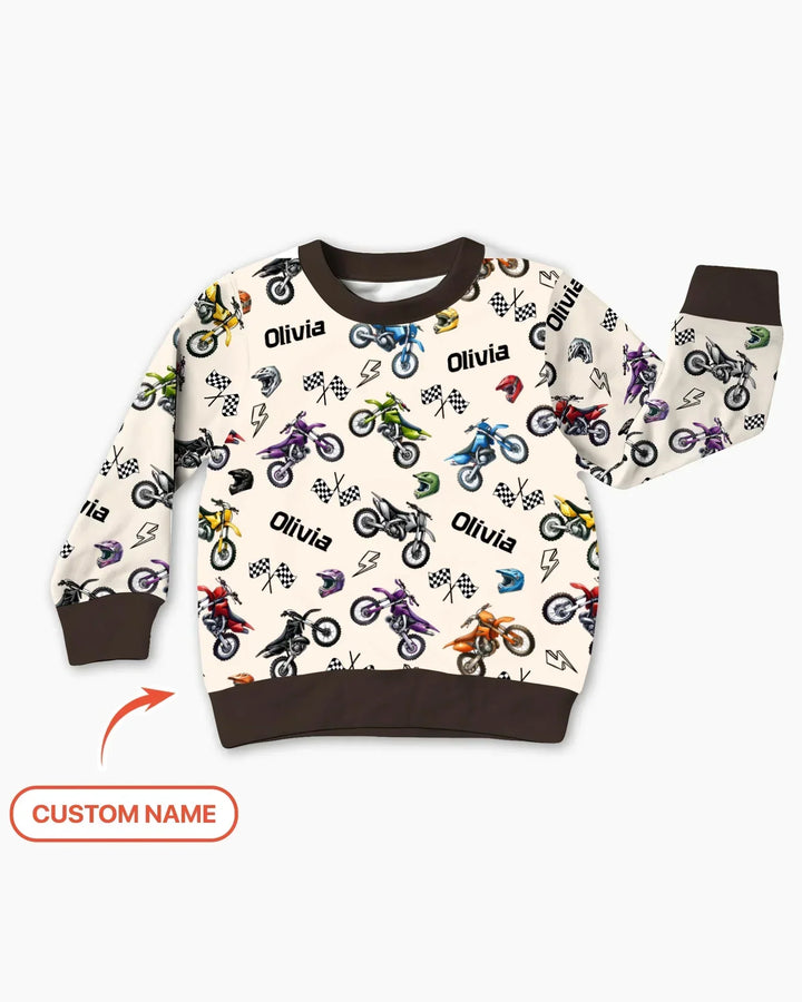 Custom Name Little Dirt Bike Rider Bamboo Crewneck Sweatshirt
