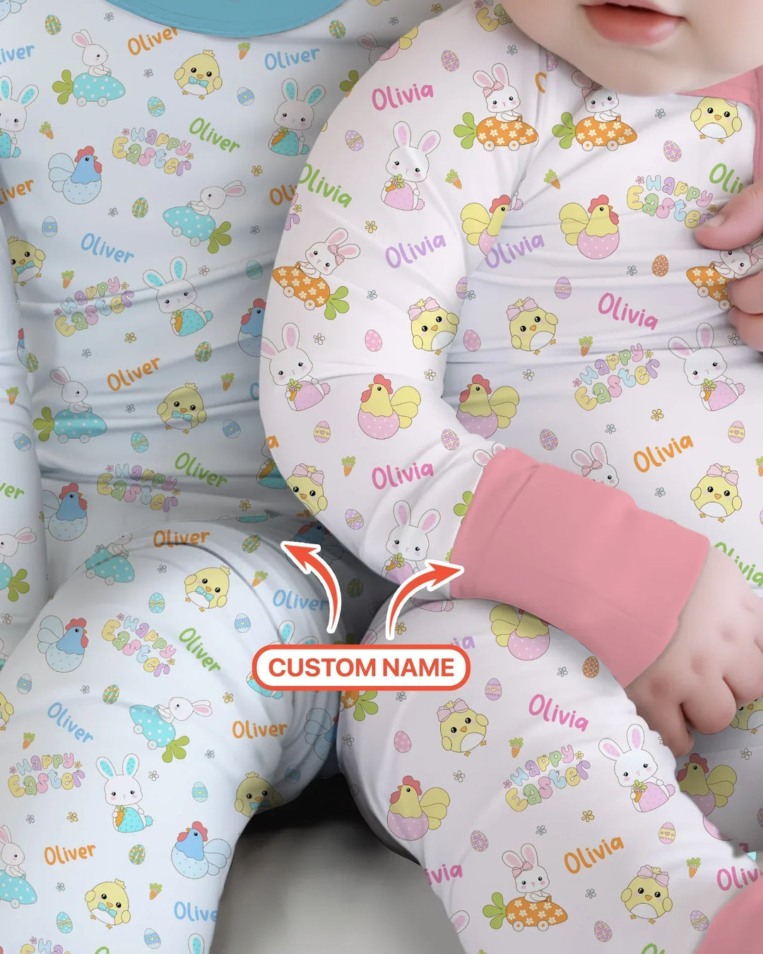 Custom name Happy Easter Bamboo Two Piece Long Sleeve Pajama Set