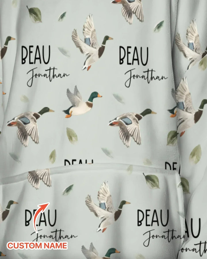 Custom Name Mallard Duck Bamboo Blanket Hoodie
