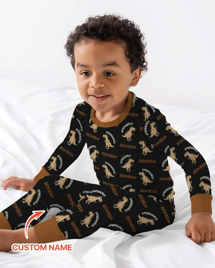 Custom Name Afikosaurus Bamboo Two Piece Long Sleeve Pajama Set