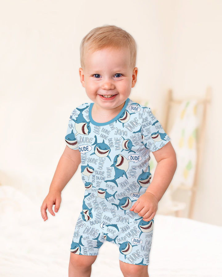 Dude Shark Bamboo Two Piece Short Sleeve Shorts Pajama Set