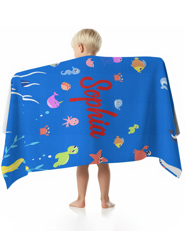 Personalised Fruits Palm Tree Marine Animals Bamboo Beach Towel