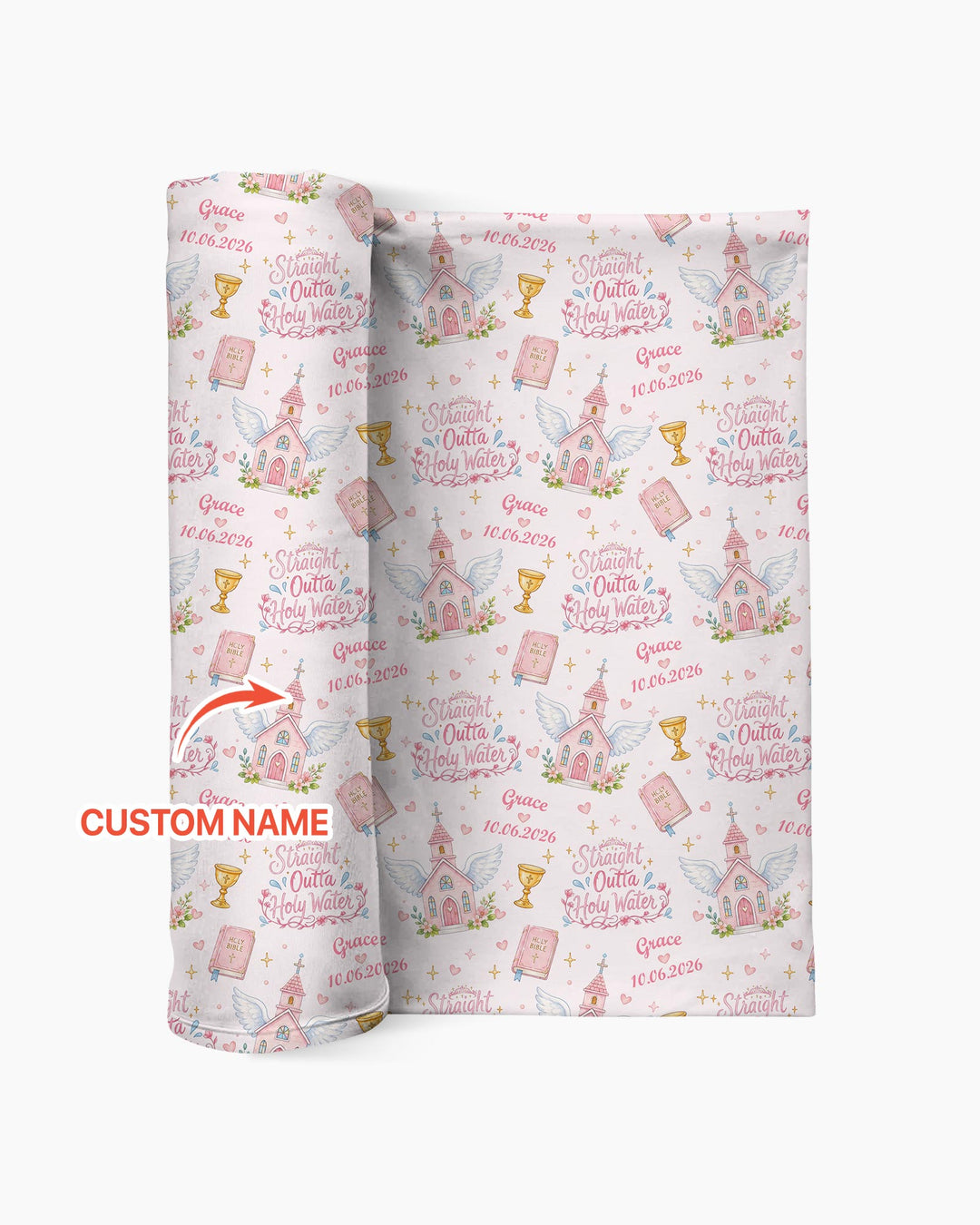 Custom Name Baptism Christening Straight Outta Holy Water Swaddle Blanket