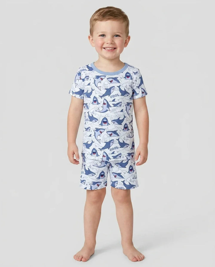 Big Sharks Attack Bamboo Two Piece Short Sleeve Shorts Pajama Set