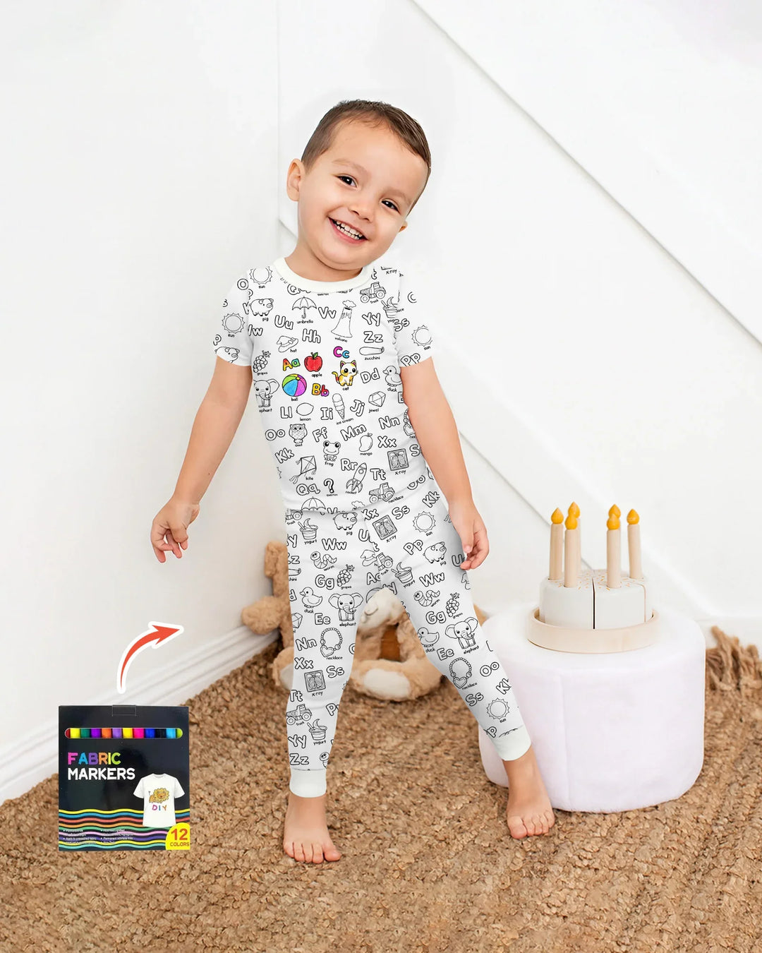 All Colorable Alphabet Bamboo Two Piece Short Sleeve Pajama Set