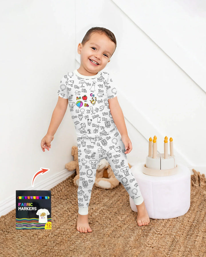 All Colorable Alphabet Bamboo Two Piece Short Sleeve Pajama Set