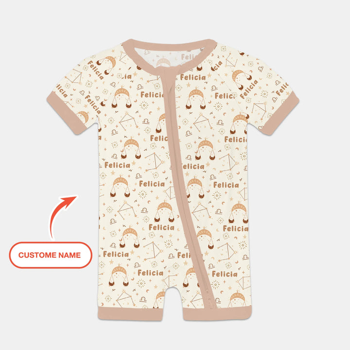 Bohemian Baby Zodiac Signs Custom Name Bamboo Shorty Zippy