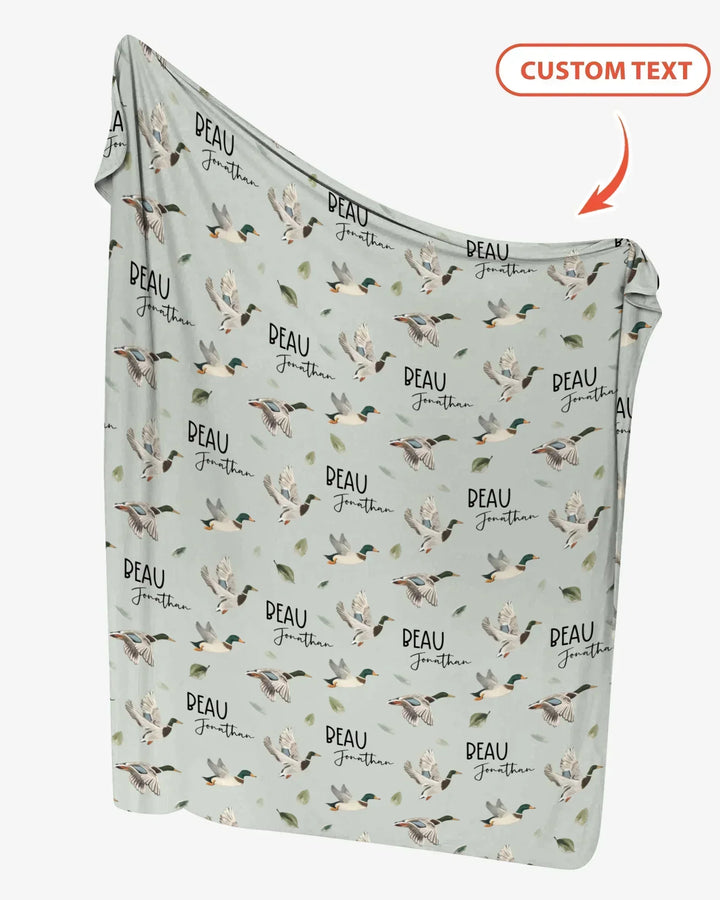 Custom Name Mallard Duck swaddle blanket