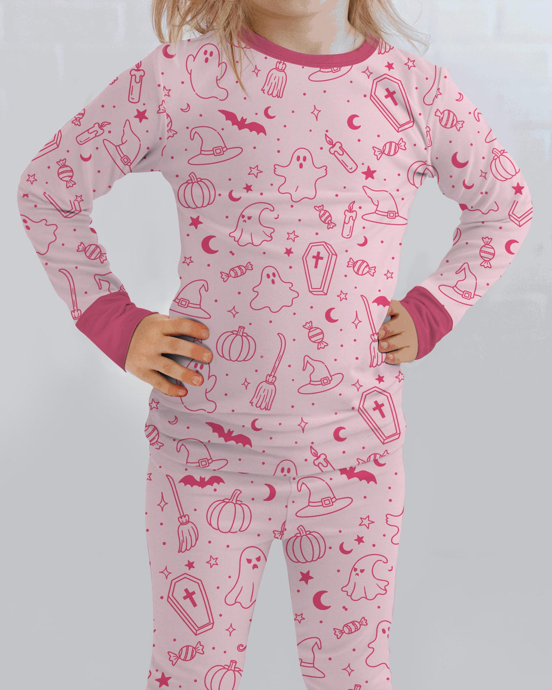 Cute Aesthetic Spooky Halloween Boo Bamboo Two Piece Long Sleeve Pajama Set
