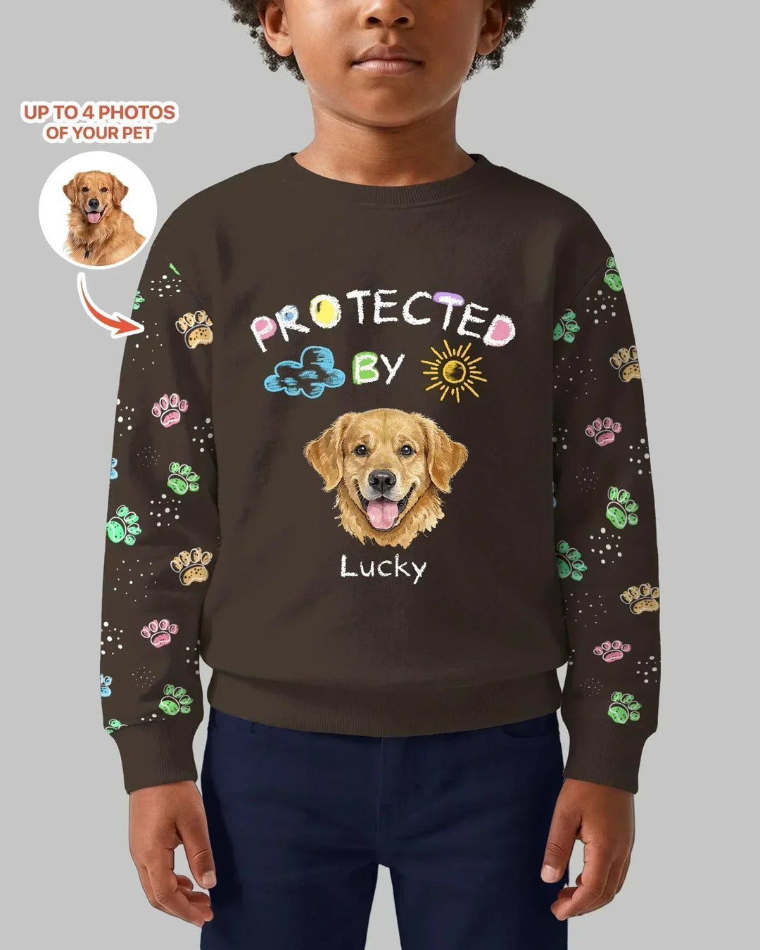 Custom Photo Crayon "Protected By" Bamboo Crewneck Sweatshirt