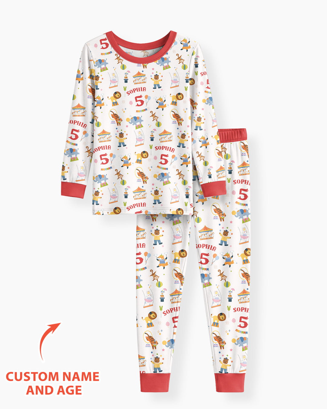 Custom Name Birthday Circus Bamboo Two Piece Long Sleeve Pajama Set