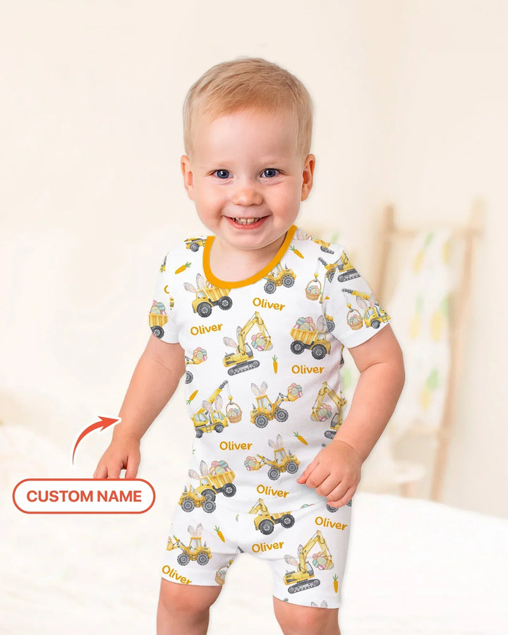 Eggs-cavator Construction Bamboo Two Piece Short Sleeve Shorts Pajama Set