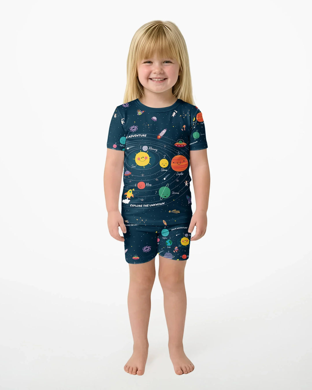 Solar System Explorers Bamboo Two Piece Short Sleeve Shorts Pajama Set