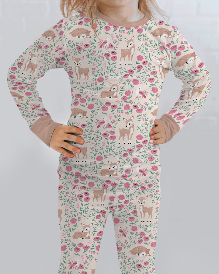 Little Deer Meadow Bamboo Two Piece Long Sleeve Pajama Set