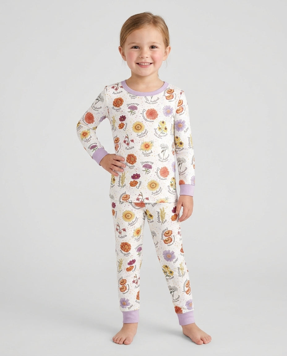 Autumn Blooms of North America Bamboo Two Piece Long Sleeve Pajama Set